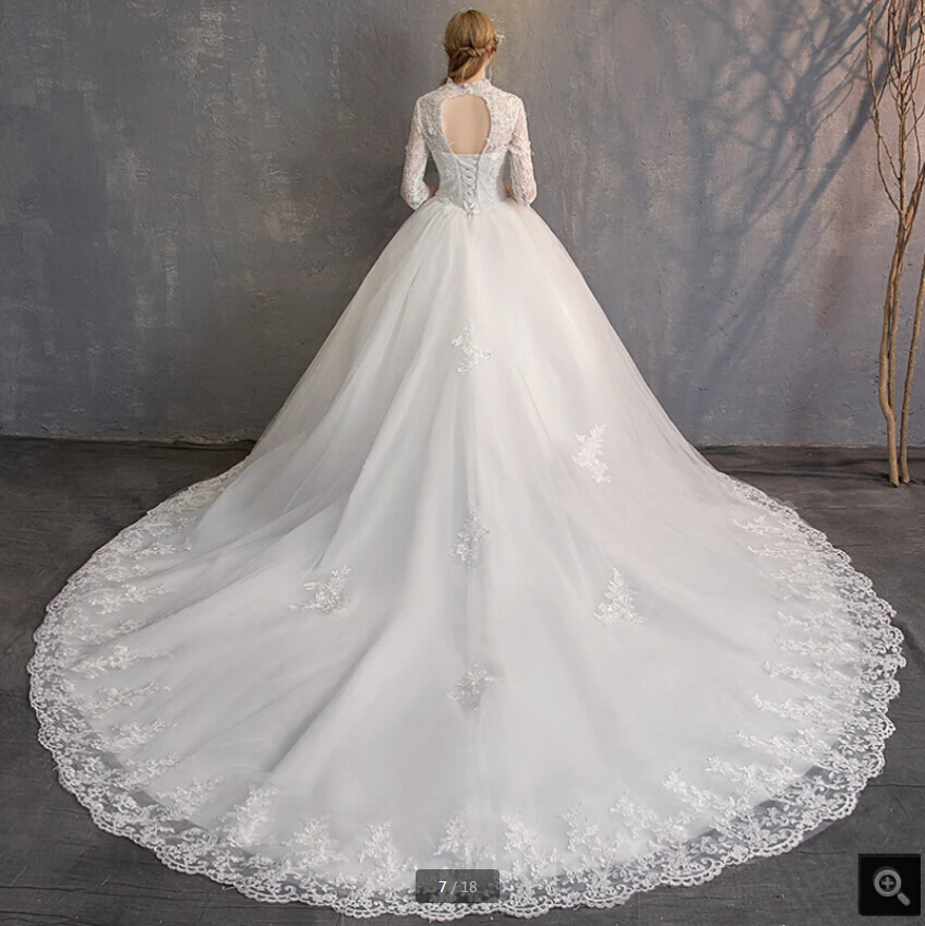 

Vestido De Festa white lace appliques ball gown wedding dress 3/4 sleeve hollow back sexy corset princess bridal gowns hot sale