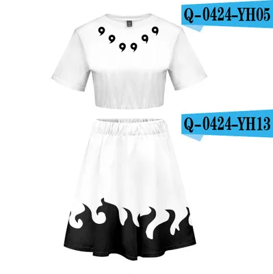 

Anime Naruto Uzumaki Skirt Short dress Crop Top set Cosplay Costume Girl Digital Print 3D Navel Short Sleeve Skirt Set Halloween
