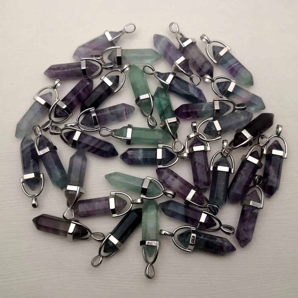 

new fashion fluorite natural stone crystal pillar Pendants & necklaces for making Jewelry Point trendy 24pcs/lot Free shipping