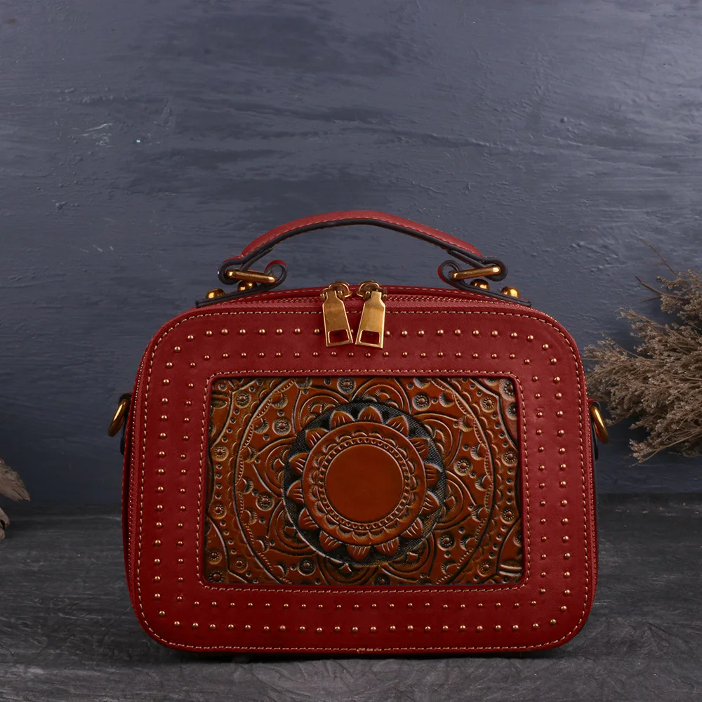 

Crossbody Bag Women Leather Genuine High Quality Natural Designer Handbags Zip Summer Luxury Ladies Trend Totem Embossed