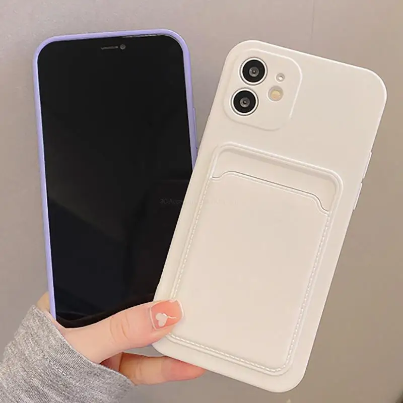 Card Slot Case For iphone 11 Case iphone 13 12 Pro Max 7 8 SE 2020 XR X Xs 6 6s Plus Silicon Funda Lens Protection Liquid Covers