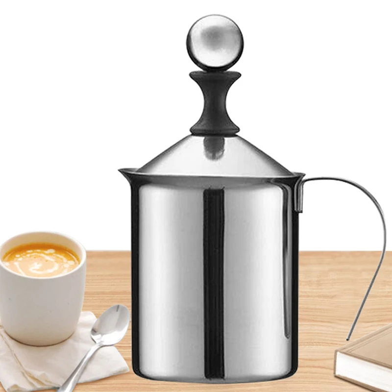 

Manual Milk Frother Set 800Ml,Stainless Steel Double Mesh Milk Frothing Jug,Milk Creamer for Cappuccino & Fancy Coffee