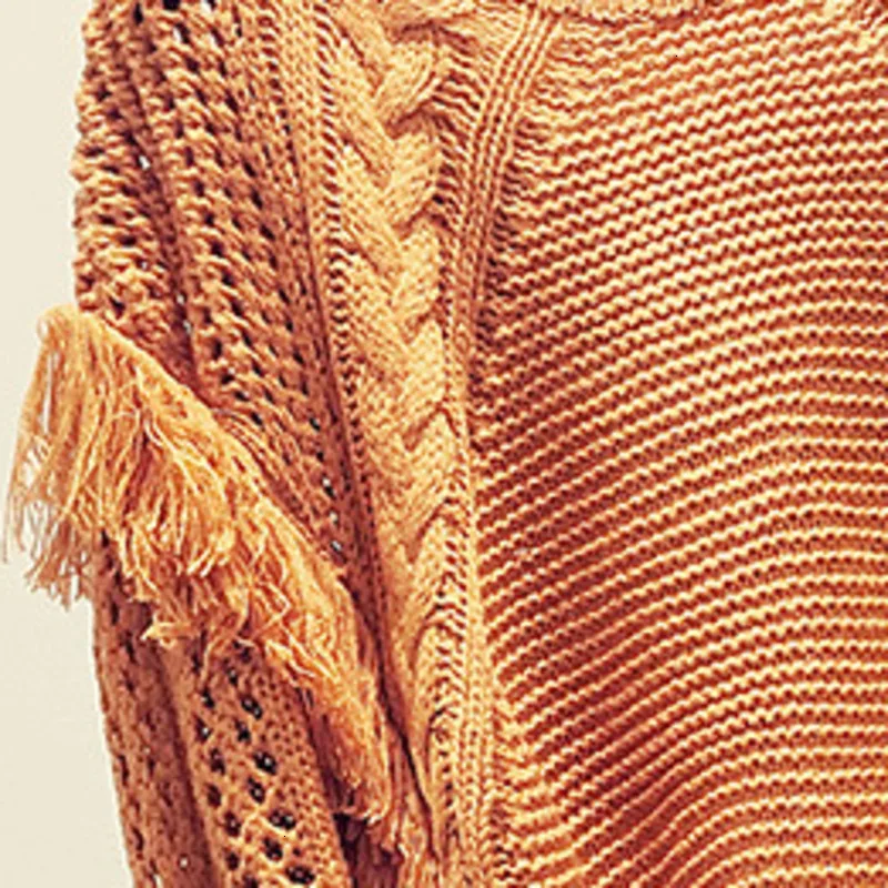 [EWQ] для отдыха Vogue круглый вырез длинный рукав кисточка Женский однотонный