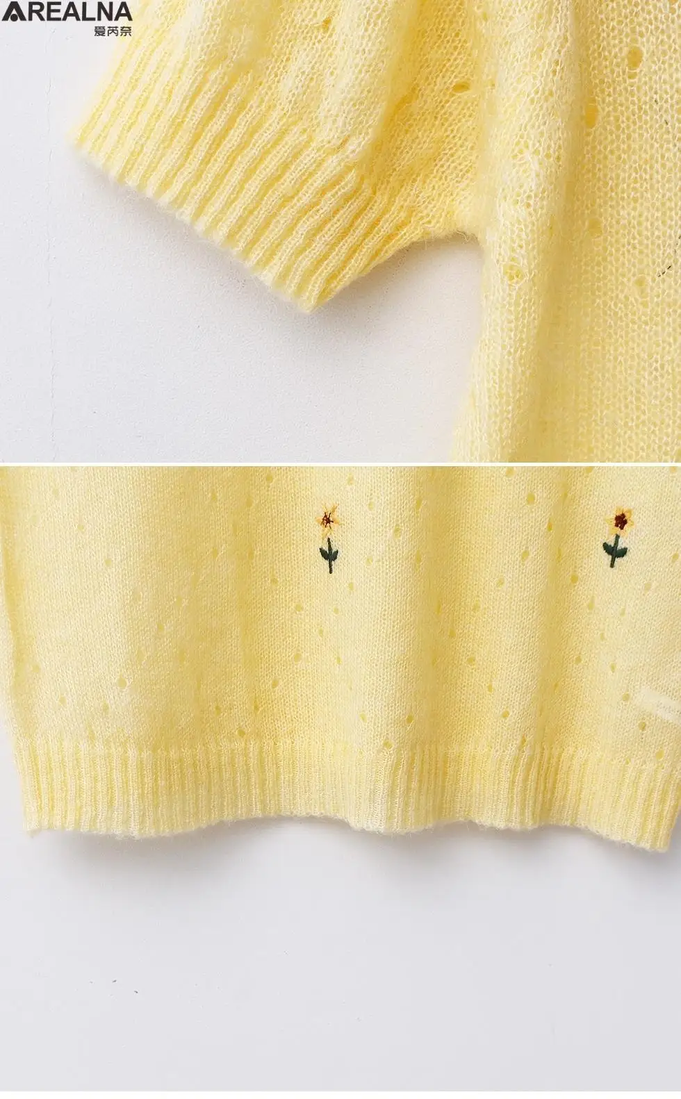 

Women T Shirts 2021 Summer Casual Knitted Short Sleeve Pullover Tees Korean Simple Thin Embroidery hollow perspective sexy Tops