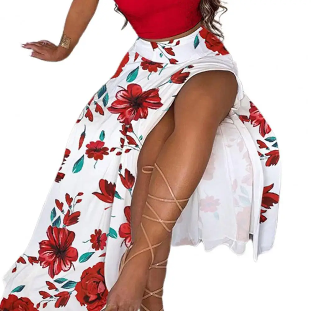 

Women Outfit Two Pieces Set Feather Print Off Shoulder Tube Top High Slit Hem Long Skirt for Summer off shoulder tube top sexy