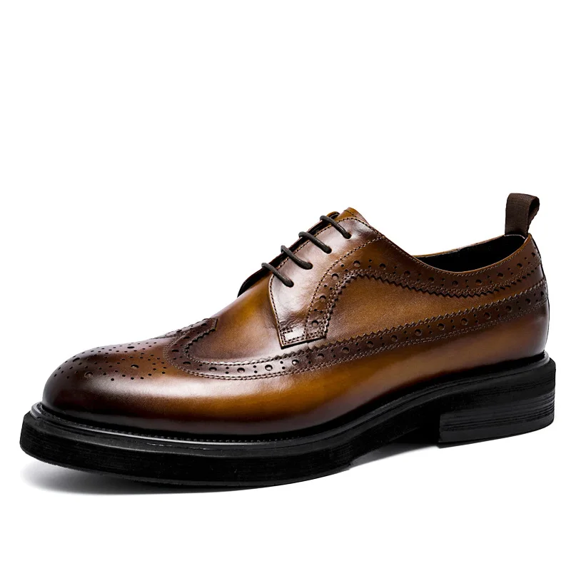 Handmade Designer Men Dress Shoes Genuine Leather Brogue 2023 Luxury Black Brown Platform Wedding Business Oxford Shoes Size 46
