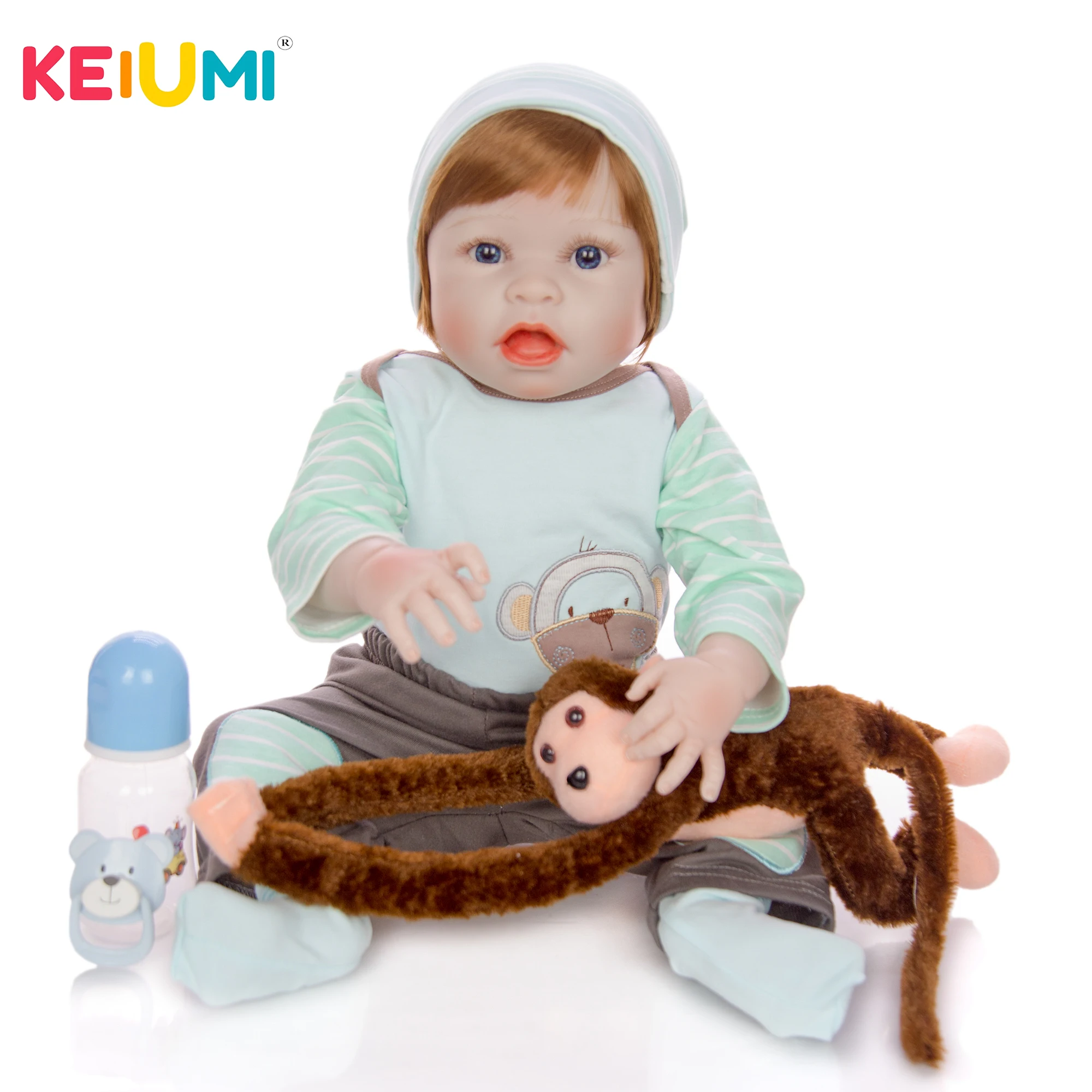 KEIUMI забавная 23 дюйма 57 см Кукла Новорожденный мальчик полностью силиконовая