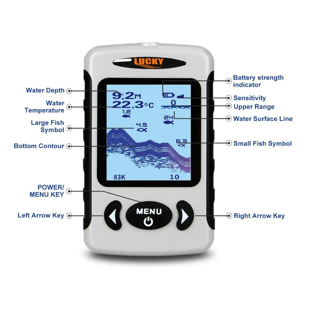 Русскоязычное меню! LUCKY FF718D-Ice 2,2 дюймов lcd Портативный рыболокатор 200 кГц/83 кГц с двойным гидролокатором частота 100 м детектор для подледной рыбалки