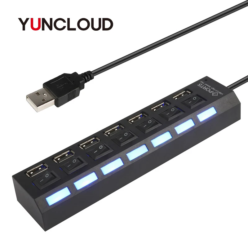 YUNCLOUD USB сплиттер 7 портов концентратор 2 0 вкл/выкл высокоскоростной портативный