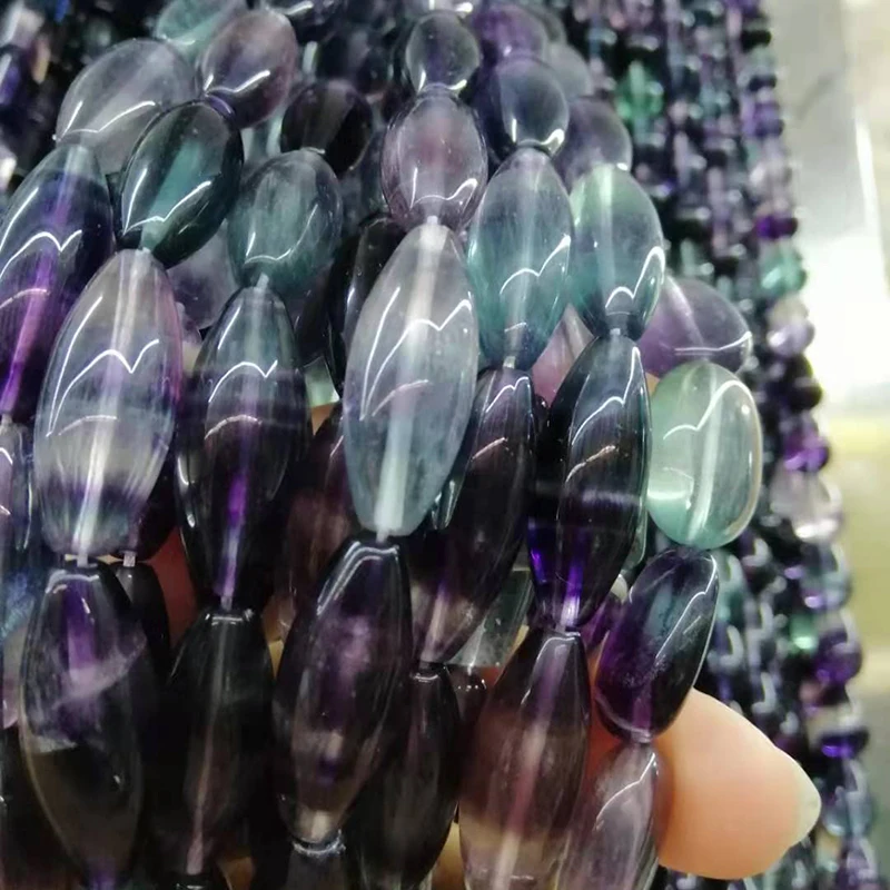 

10x25mm Natural smooth Fluorite oval stone beads For DIY necklace bracelet jewelry making 15 "free delivery