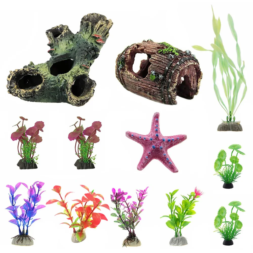 

12pcs Colorful Aquarium Landscape Simulation Tree Hole Seaweed Ornament