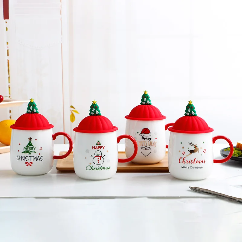 

Christmas Gift Mug with Lid Spoon Silicone Lid Daily Necessities Ceramic Cup Office Household Cute Coffee Mugs and Cups