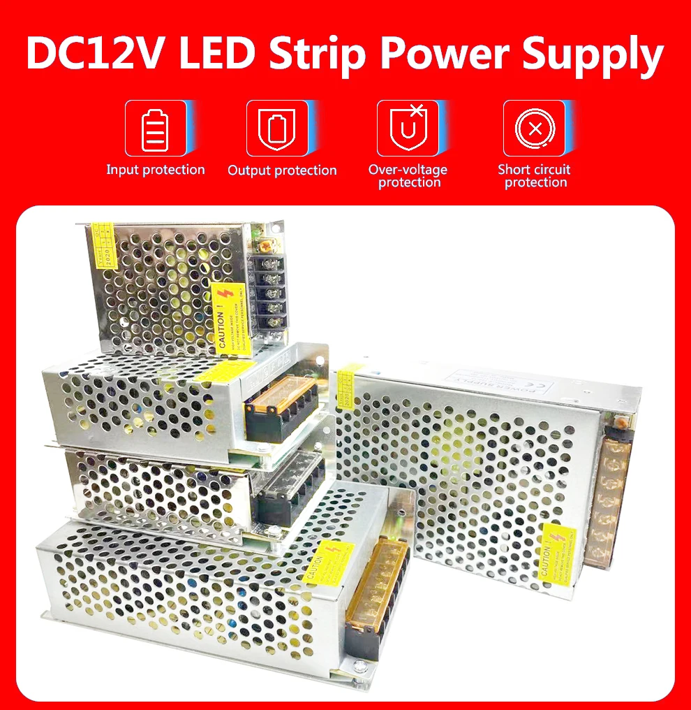 

DC 12 Volt Power Supply Transformer 220V to 12V Source of Power Adapter 60W 100W 120W 150W 180W Switching For LED Strips CCTV