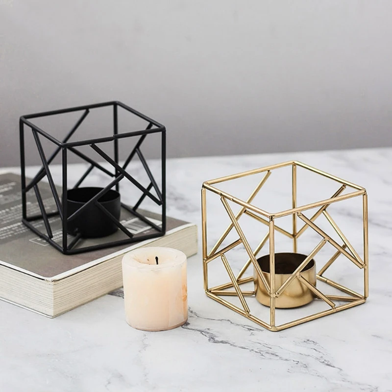 Creative Iron Art Candlestick Nordic Retro Style Geometric Home Small Furnishings Decorative Tea Light Candle Holder