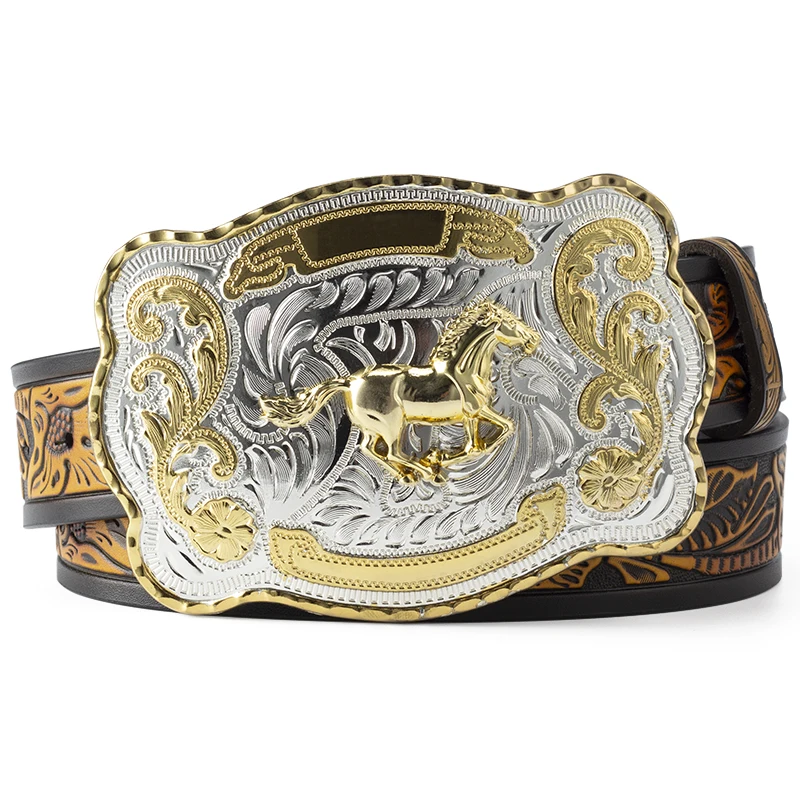 Double Color Golden Horse Buckle Clothing Accessories Alloy Leather Belt Fashion Equestrian Racing