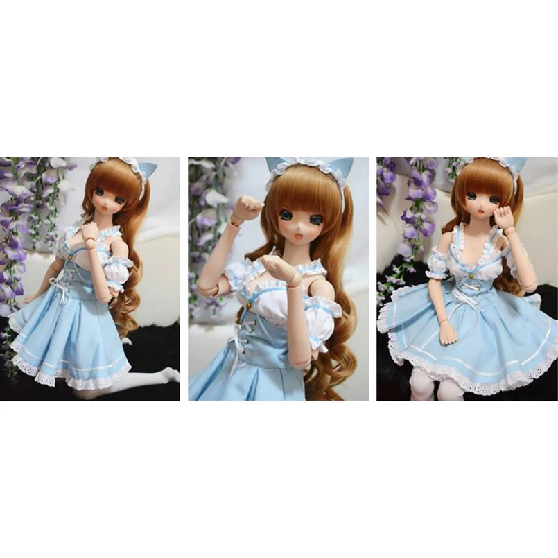 BJD голубое длинное платье юбка наряды костюмы с котом для 1/4 1/3 24 дюйма высокий