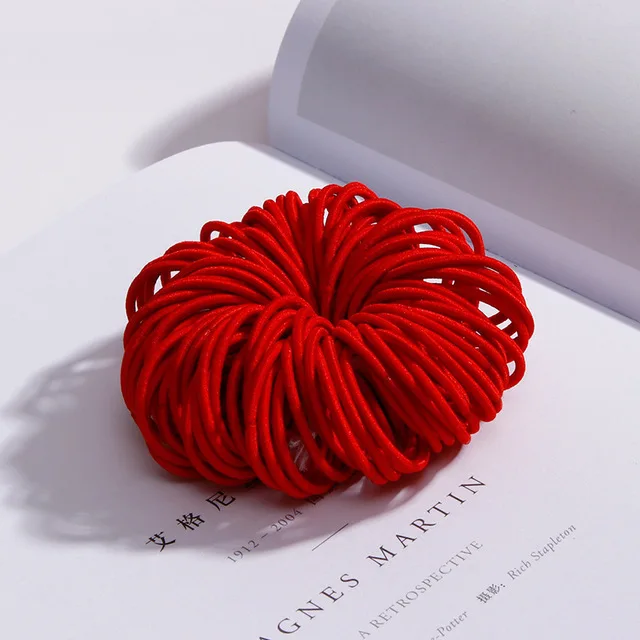 New 100PCS/Lot Girls Candy Colors Nylon 3CM Rubber Bands Children Safe Elastic Hair Bands Ponytail Holder Kids Hair Accessories - Цвет: Red