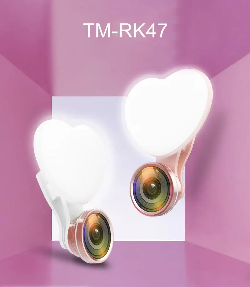 

smartphone webcam TM RK47 Heart Shape Selfie Ring Light with Macro Lens Mobile Cell Phone Video USB Battery Powered Fill