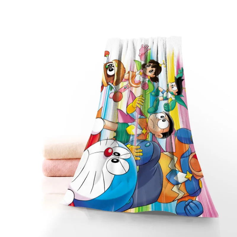 

Новое пользовательское полотенце Doraemon с принтом, хлопковая ткань для лица/фототкань для детей, мужчин, женщин, душевые Полотенца 70x140 см