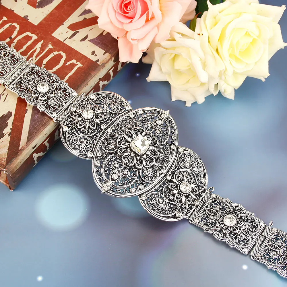 SUNSPICE-MS Chic Caftan Belt For Women Antique Gold Silver Color Ethnic Wedding Crystal Waist Belt Adjust Length India Jewelry