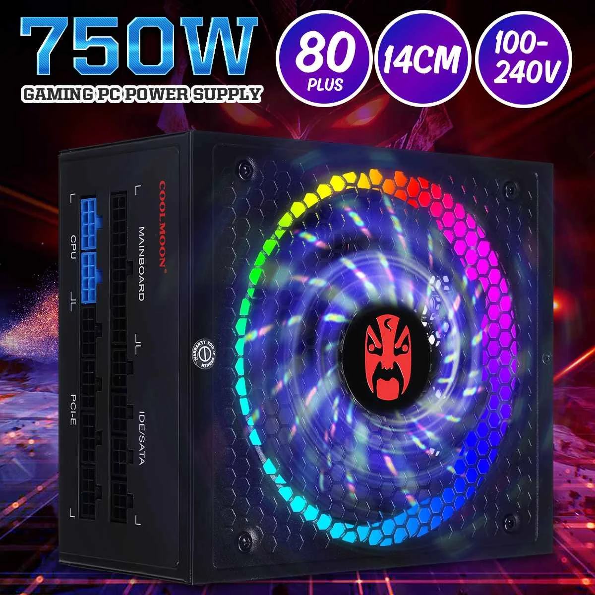 

Coolmoon 750W Computer Gaming Power Supply ATX 12v Active PFC RGB 80plus PC Power Supply Intelligent Temperature Control Fan