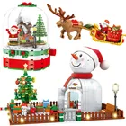 Рождественский дом, снеговика, мини-Фигурка Санта-Клауса, зимний строительный блок, Рождественский кирпич, дерево, игрушка для мальчика, девочки, ребенка
