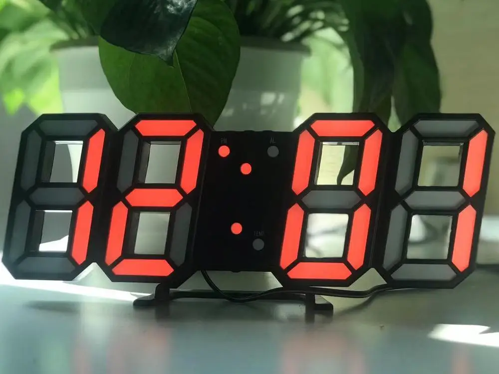 Red B 3D светодиодный настенные часы, современные цифровые настольные часы с звуковым управлением, будильник, температурный ночной Светильник Saat, настенные часы для домашнего декора - Цвет: Red B