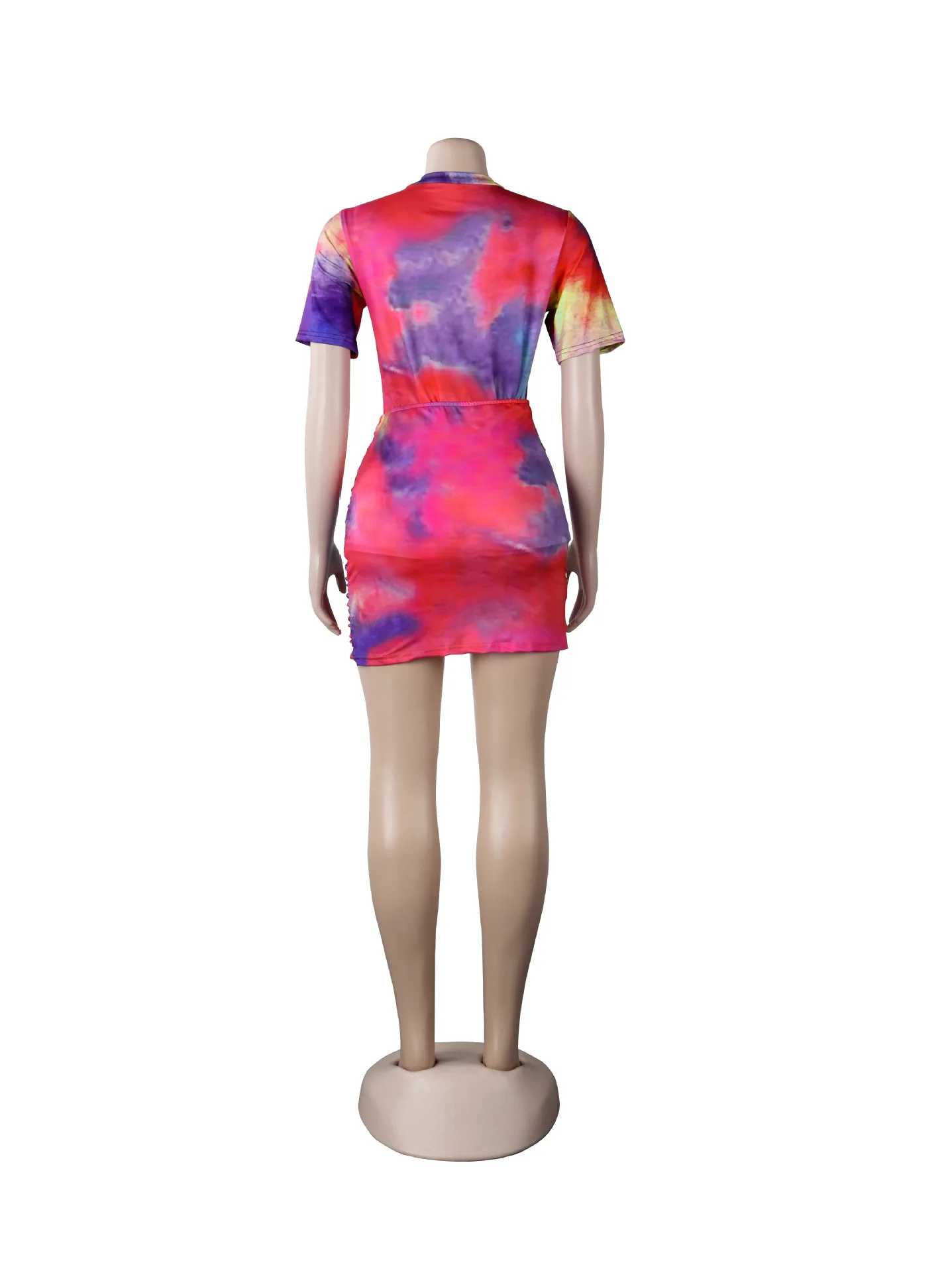 

New Summer Women's Fashion Short Sleeve Round Neck Top Pleated Short Skirt Two-Piece Printing Nightclub