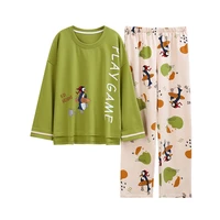 womens pajamas spring and autumn models cotton long sleeved can be worn outside casual home wear cotton suit