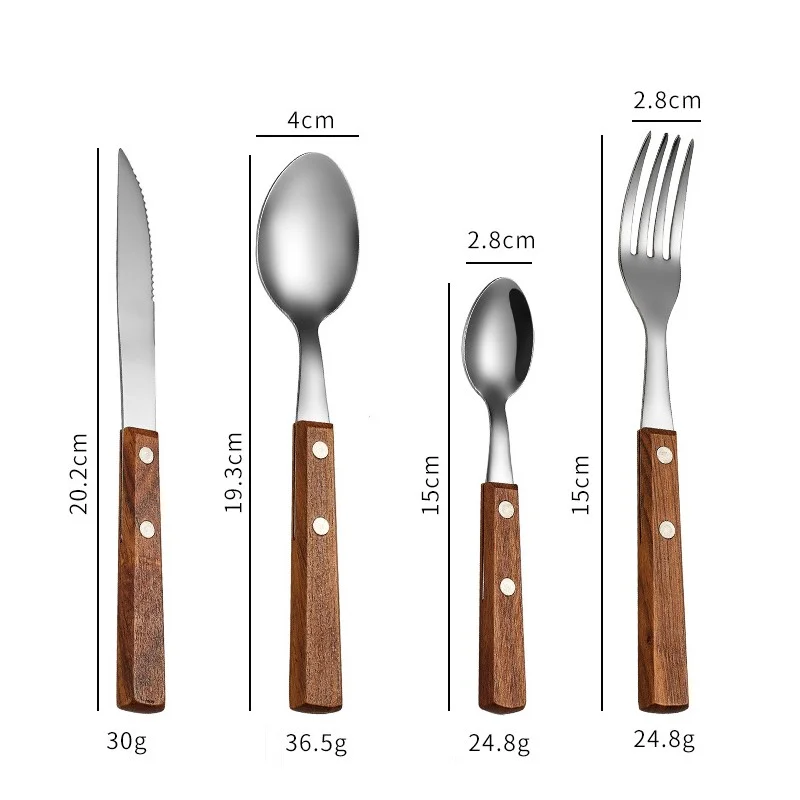 

4Pcs Stainless Steel Cutlery Set Wooden Handle Dinnerware Knife Fork Spoon Western Flatware Set Party Tableware Kitchen Supplies