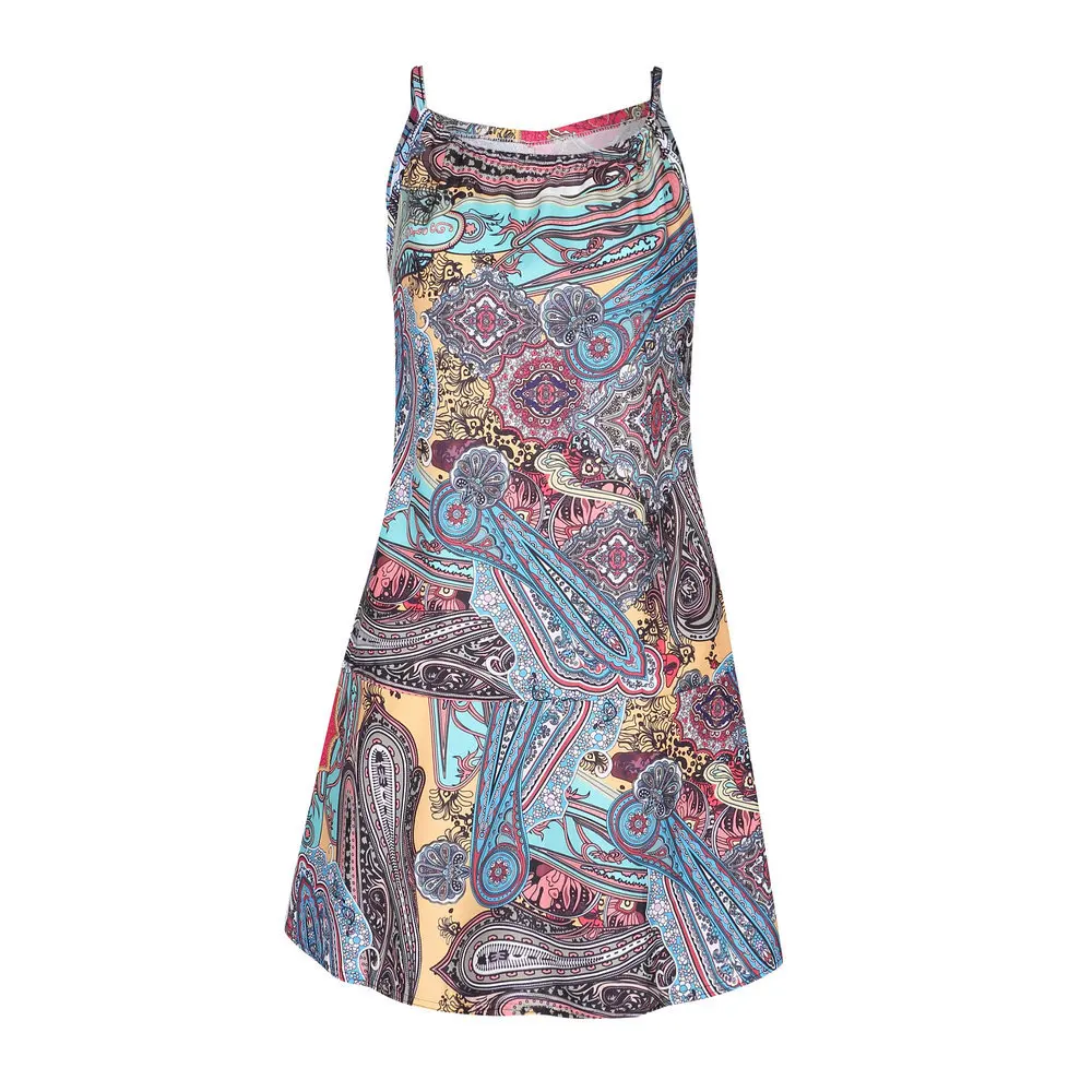 

Summer Ostrich Women Vintage Boho Evening Party Beach Floral Dress Bohemian Fashion Vestidos Mine Dress Sleeveless Beach Dresses