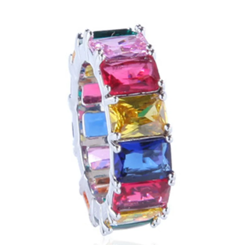 Лидер продаж роскошное женское кольцо на палец с радужным кубическим цирконием