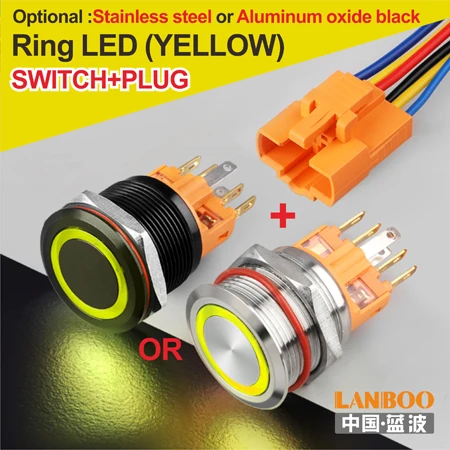 Y Ring Button Plug LB22B зуммер автобус мощность Звонок кнопочный переключатель с кольцом led 12V24V220V - Цвет: Y Ring Button Plug