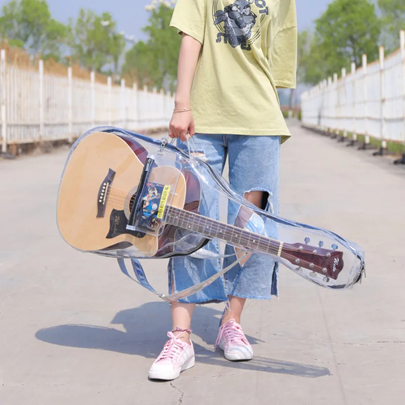 

Transparent Guitar Bag Acoustic Backpack Soft Gig Bag 41inch Guitar Carrying Bag with Handbag for Accessories QB34