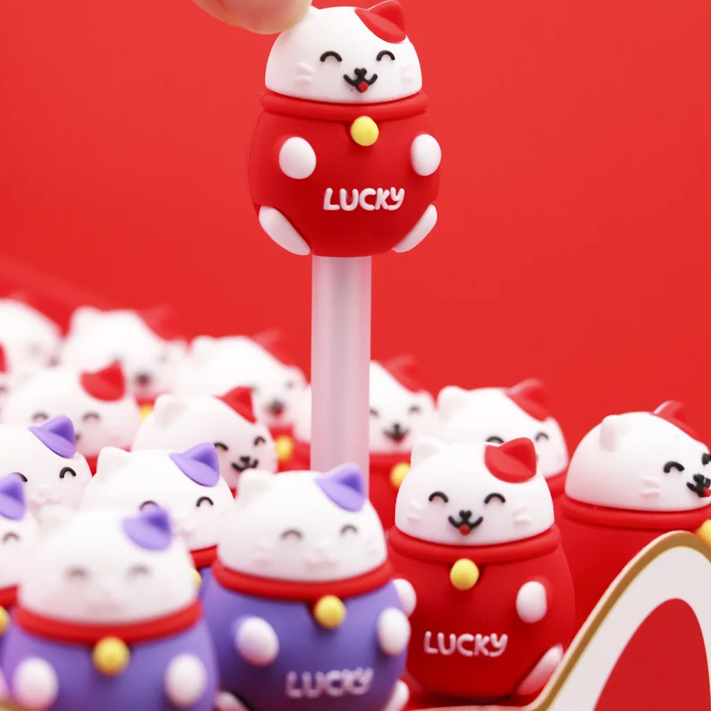 48pcs Lucky Cat Gel Pen, Cute Cartoon Maneki Neko Plastick Black 0.5mm Pens Kawaii School Supplies Wholesale