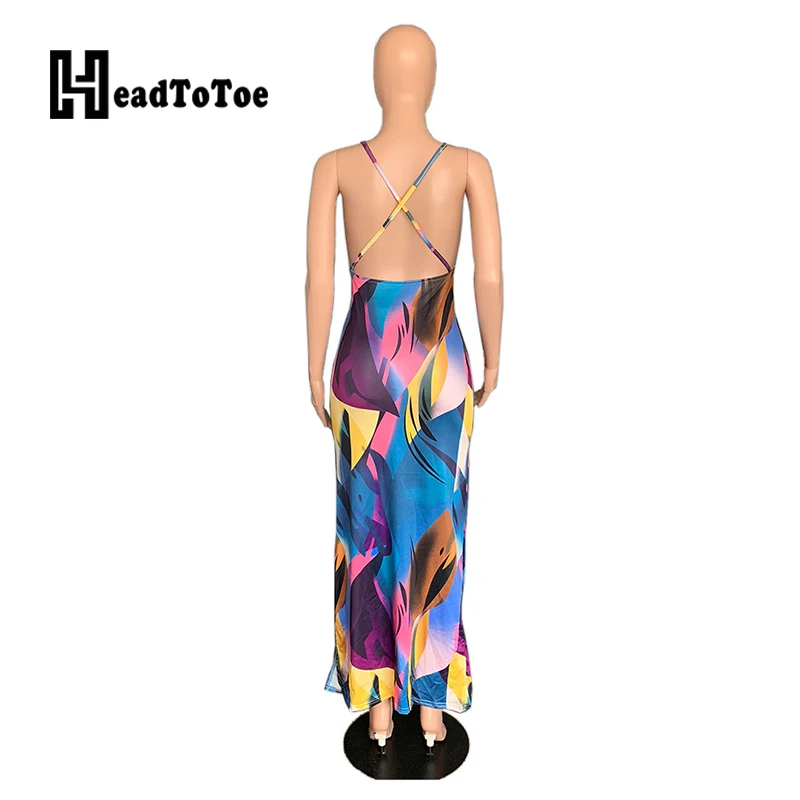 

Colorblock Crisscross Backless Maxi Dress Women Spaghetti Strap Summer Dress