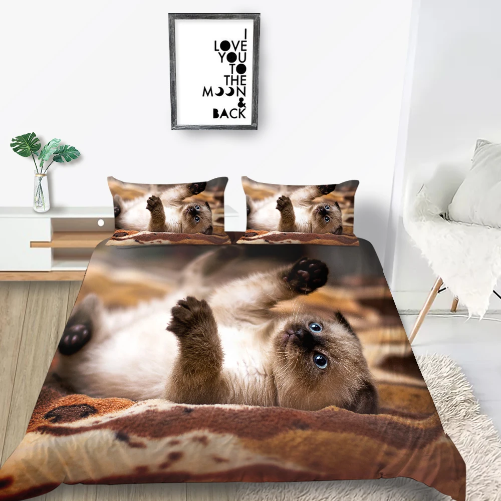 Комплект постельного белья для домашних животных с 3D рисунком кошки плюшевый