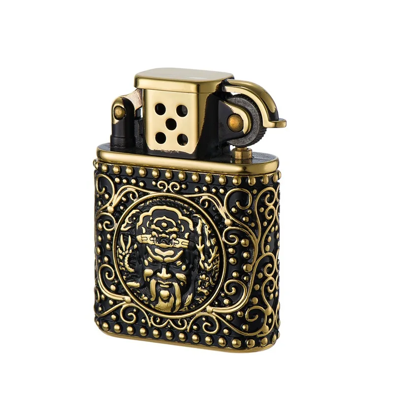

Carved metal bronze Gold Vintage men's high-end gift lighter ignition stable take firearms