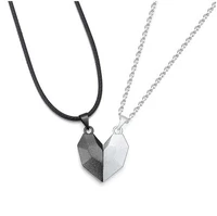 2pcsset magnetic necklaces lovers heart couple pendant distance faceted charm necklace women gift on september