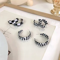 korean style temperament white black lattice acrylic c shaped earrings for women 2021 new