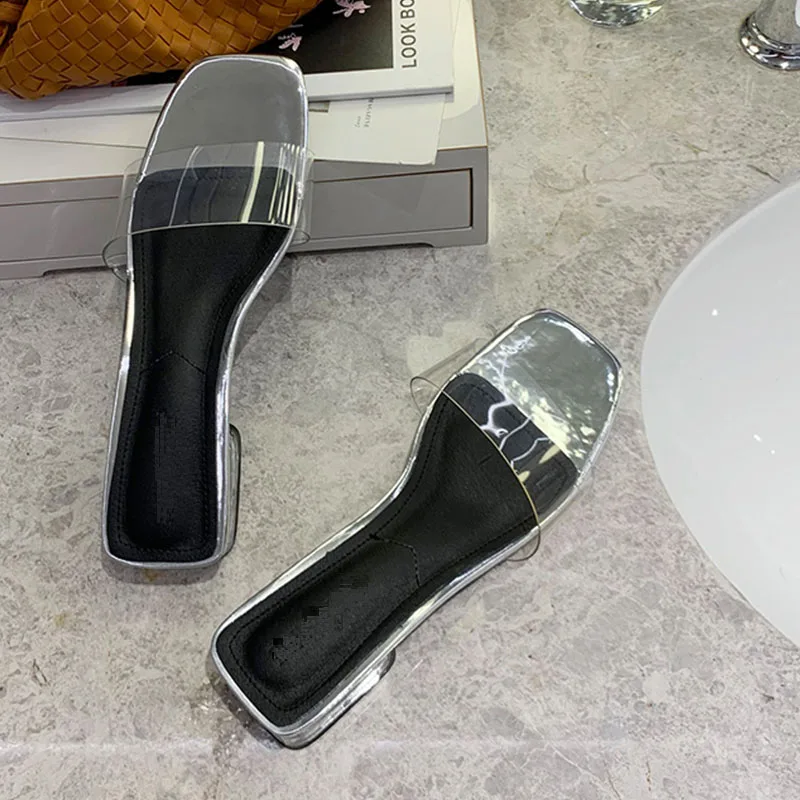 

2020 New Summer Women Slipper Sexy Shoes Meddle Heel Women's Outside Beach Solid Slippers PVC Sandals Open Toe Home shoes
