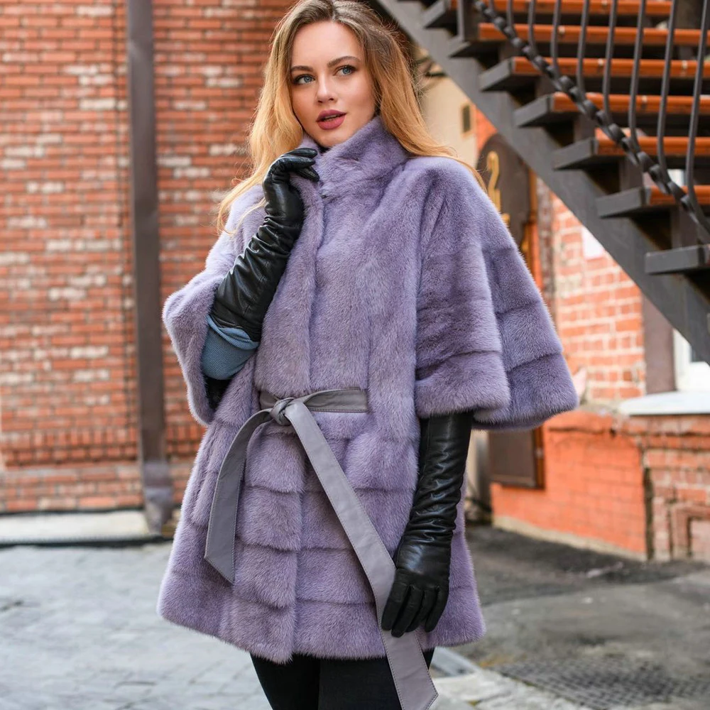 Женская Шуба из натурального меха норки с воротником-стойкой | одежда