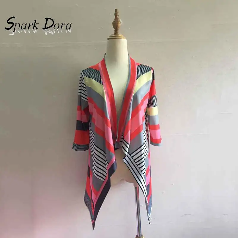 

SparkDora symmetrical Striped Cardigan Sweaters for Women Plus Size Patchwork Knitted Outwears2019Autumn Open Stitch Coat Female