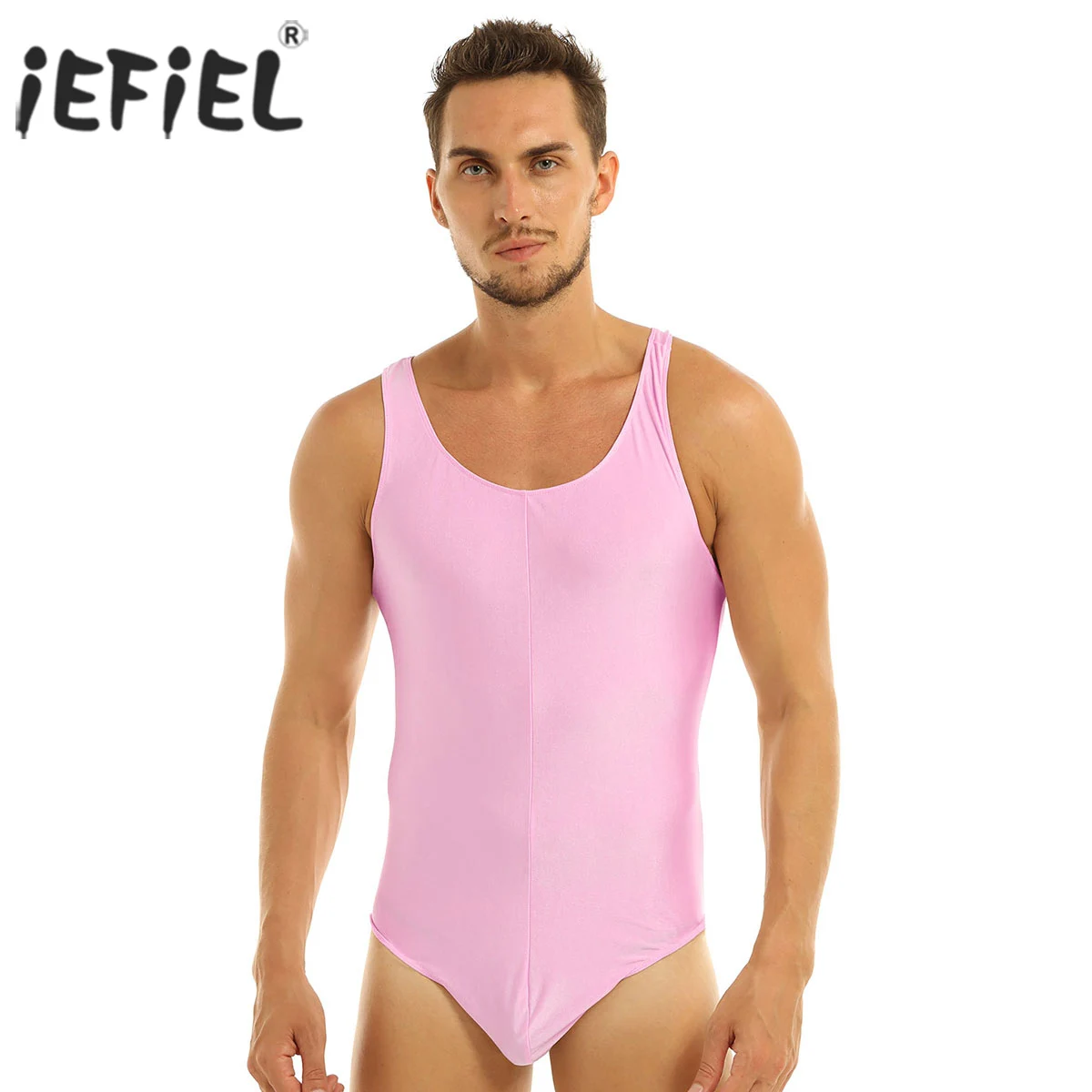 

iEFiEL Mens Lingerie Body Suit One-piece Sleeveless Scoop Neck Stretch Solid Smooth Leotard Bodysuit Underwear Bikini Thongs