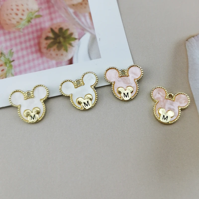 ApeUr 10 шт. акриловые металлические подвески с головой Микки золотистые бриллианты