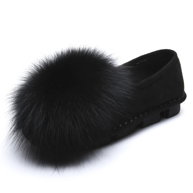 2019 Newest fox fur ball platform shoes women thick bottom moccasins flats comfort plush slip on lazy creepers furry espadrilles | Обувь