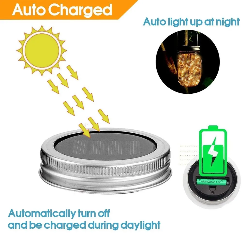 6PCS Solar Mason Jar Lid Light With 3m String Lights Handle 30 LEDs Hanging Lantern Lamp For Garden Decoration Colorful | Лампы и