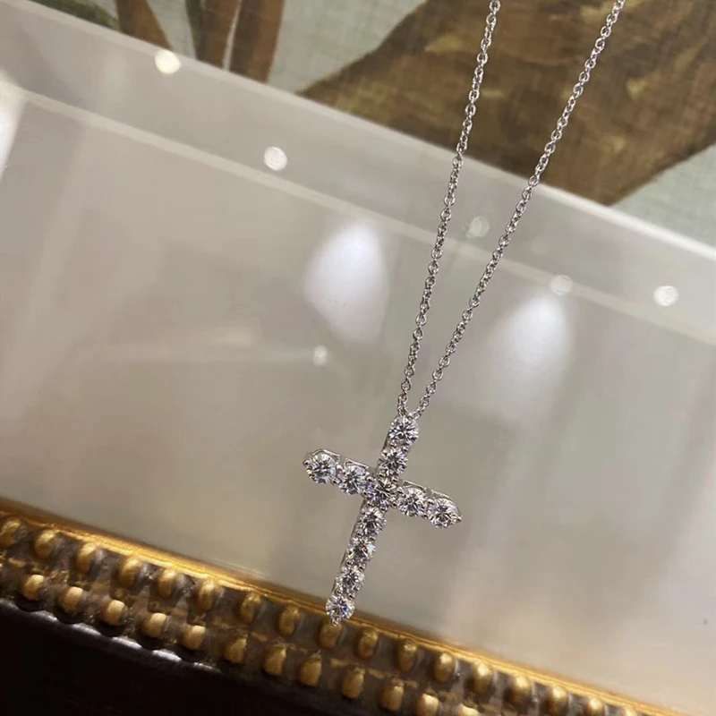 

Ladies Classic Fashion Zircon Cross Pendant S925 Sterling Silver Necklace Original Brand High Quality Jewelry Logo Gift
