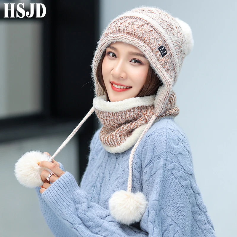 Зимняя женская обувь смешанных Цвет вязаная шапка и шарф комплект из 2 предметов