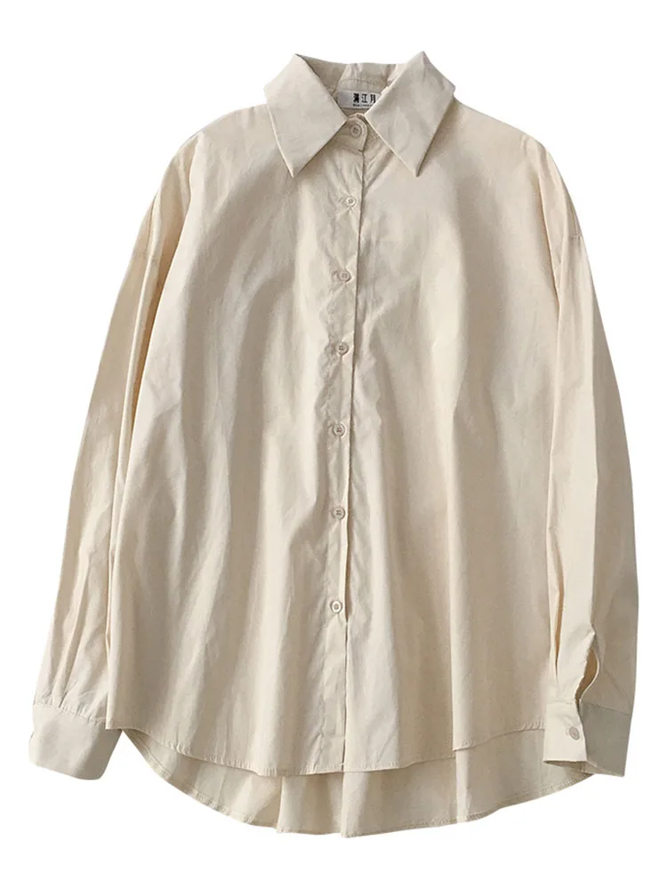 

Design sense spring female shirt 2021 student loose long sleeve outerwear top solid color leisure spring shirt